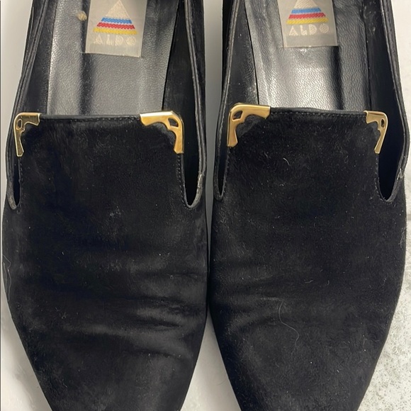 Aldo Black Velvet Loafers Slip-Ons with Gold Details - Picture 7 of 10